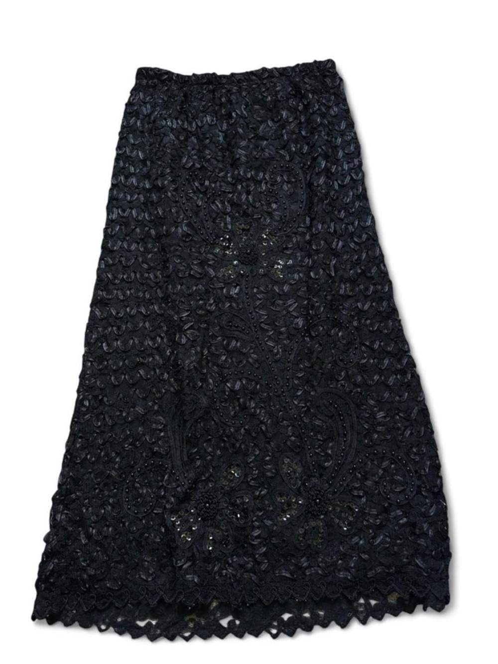 S. M. Collection Vintage Black Lace Sequin Beaded Embroidered Maxi Skirt